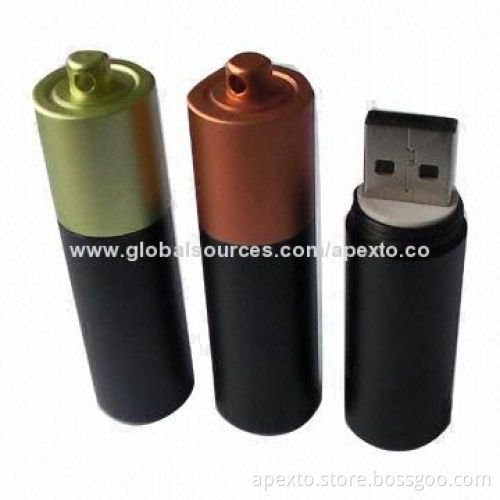Promotional Battery USB Flash Drive, USB2.0 and 3.0 Interface, OEM and ODM Orders Welcomed
